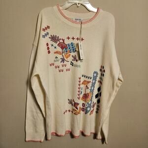 Johnny Was Ginnie Drop Shoulder Pullover Sweater Cream Wool Blend XL NWT